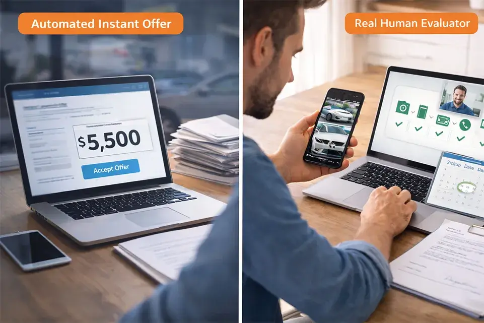 Comparison between an automated instant car offer and a real human vehicle evaluation process